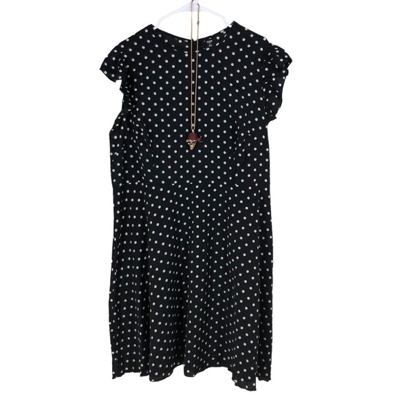 SHEIN Black & White Polkadot Dress w/Ruffled Cap Sleeves, Rockabilly Plus SZ 3X - Picture 1 of 7